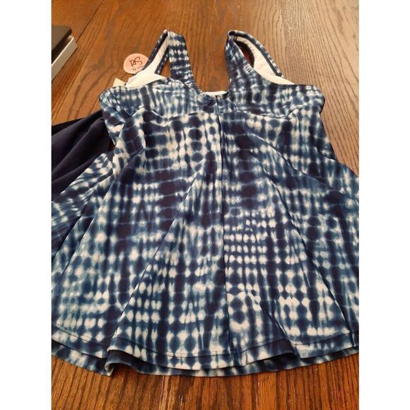 New Medium Bobbie Brooks 2pc Blue White Tankini Bikini Swimsuit Bathing Suit NWT - Picture 4 of 7